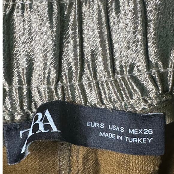 Zara gold green satin effect pull on cuffed pants size Small - Picture 3 of 13
